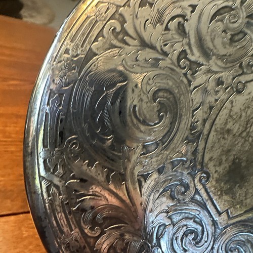 Antique Vanity Table Hand Mirror Etched Engraved Silverplate Beveled Mirror - Picture 19 of 22