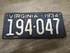 Vtg 1934 Virginia 194 047 License Plate Man Cave Rat Rod