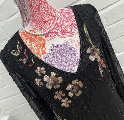 Vintage Phase Eight Silk Sequinned Dress UK 16 Black Gatsby Party 40’s - Picture 2 of 13