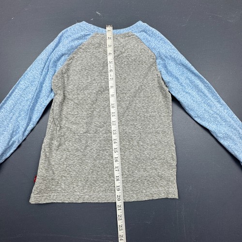 Levi’s Baseball Shirt Kids Boys Size 10/12 Gray Blue Long Sleeve Raglan Logo Tee - Picture 8 of 10