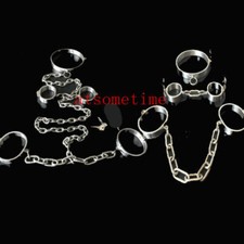 Adult Games Stainless Steel Lockable Neck Collar Hand Ankle Cuffs Slave BDSM