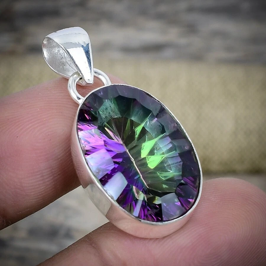 Mystic Rainbow Topaz Gemstone Handmade 925 Sterling Silver Pendant Jewelry