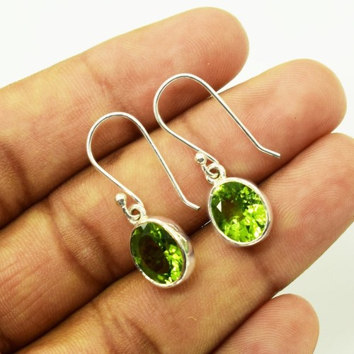 Green Peridot Oval Gemstone 925 Sterling Silver Hook Earrings Partywear Jewelry - Picture 2 of 6