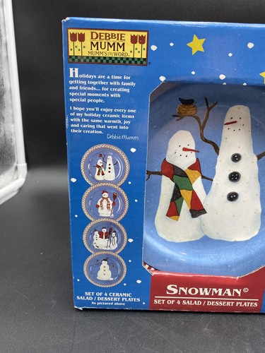 Set of 8 Sakura Debbie Mumm SNOWMAN 8" Salad / Dessert Plates 1998 - Picture 2 of 10