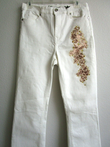 DIANE GILMAN IVORY EMBELLISHED BOOT CUT STRETCHY JEANS SIZE 12 - NWT - Picture 2 of 7