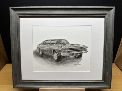 Drawing of a 1969 Chevrolet Malibu Car #1 Graphite Pencil Sketch Picture Print