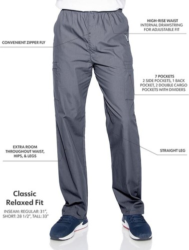 Landau Men's Relaxed Fit 7-Pocket Scrub Pants,Steel Grey, SLG - Picture 2 of 3