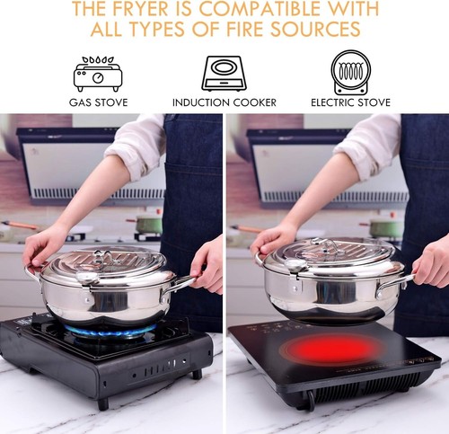 Temperature-Controlled Tempura Fryer Pan - Stainless Steel, 3.2 Liters Capacity - Picture 5 of 9