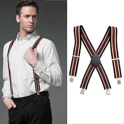 50mm Adjustable Grid Plain Mens Braces Suspenders Heavy Duty Trouser Elastic UK 