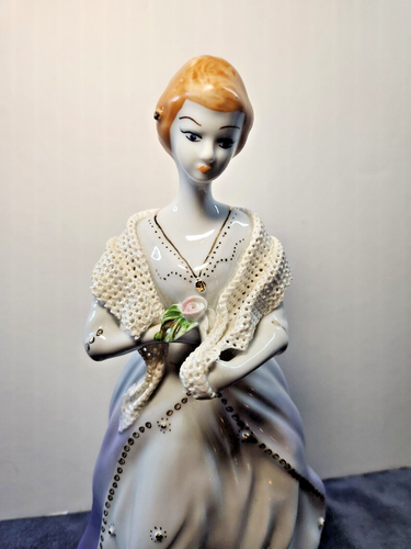 Rare Vintage Stipo Dorohoi Porcelain Lady Figurine Romania Roses Lace 9.5” - Picture 3 of 12