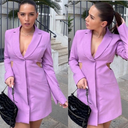 NUOVO CON ETICHETTE_ABITO BLAZER DONNA ZARA FW21 RITAGLIATO lilla 8682/317_taglia M - Foto 4 di 13