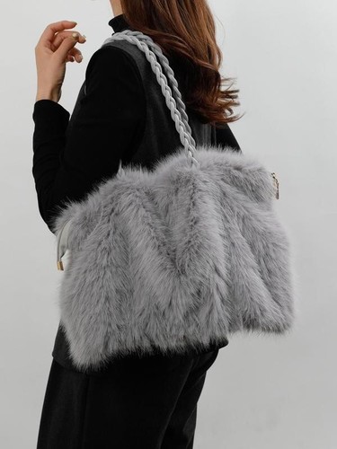 Luxury Faux Fur Shoulder Bag – Soft Plush Tote Handbag for Women, Trendy & Chic - Picture 15 of 21