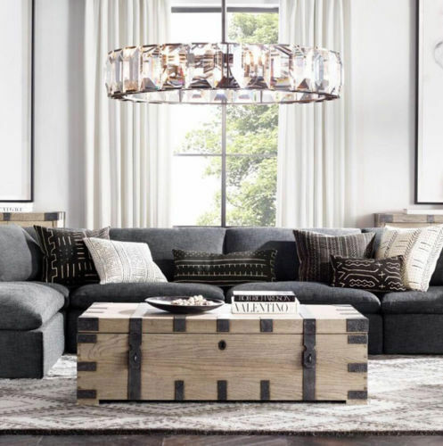 180cBlack iron clear crystal chandelier industrial dining room table villa light - Picture 4 of 16