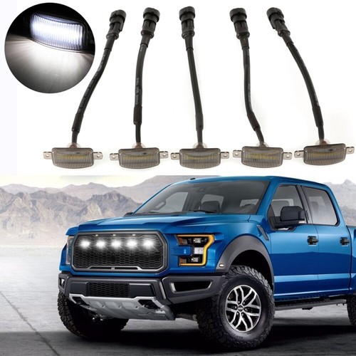 Universal Car Grille Light Bright White LED Grill Light +Wiring Harness Front 5x - Picture 1 of 12