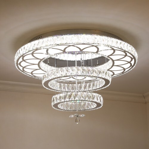 Modern Crystal Chandelier LED Ring Chandelier Round Pendant Light Ceiling Light - Picture 12 of 24