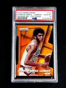 KAREEM ABDUL JABBAR 2014-2015 PANINI PRIZM ORANGE DIE-CUT 114/139 PSA 10 #173