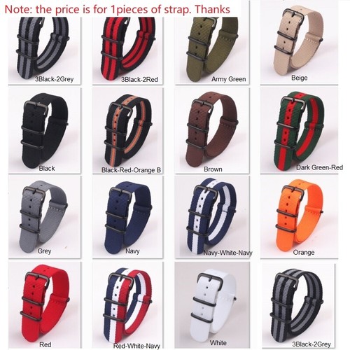 Black Buckle 18 20 22mm 24mm Stripe Nylon Nato Watch Strap Wristwatch Band Belts - Picture 2 of 29