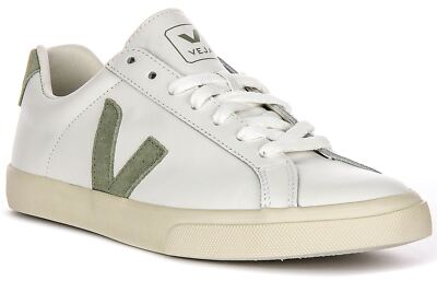 Veja Esplar Logo Smooth Leder Wildleder Damen Sneaker Weiß Grün EU 36-42