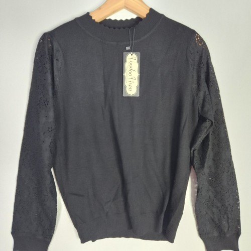 New Voodoo Vixen Gothic Black Sweater Scalloped Neck Sheer Sleeves Plus Sz XXL - Picture 9 of 9