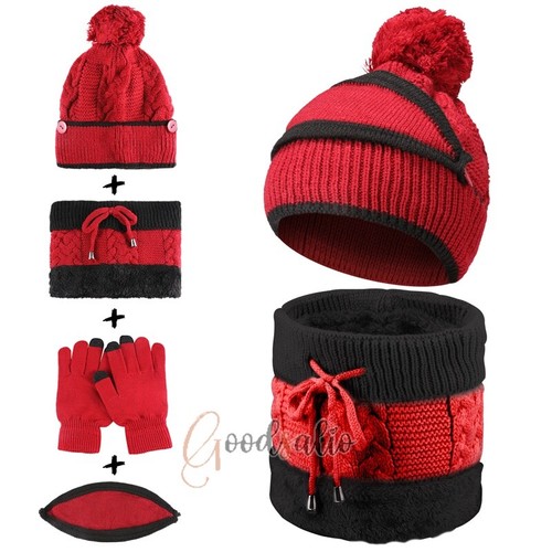 Winter Super Full Warm Set Kint Hat Gloves Mask Scarf Thickened Men and Women - Picture 26 of 36