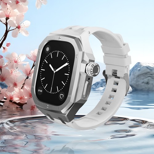 For Apple Watch Ultra 49mm AP Mod Kit Stainless Steel Case Band Silicone Strap - Picture 7 of 63