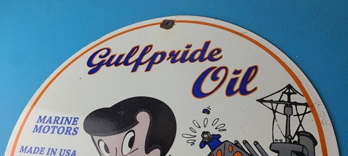 Vintage Gulf Gasoline Sign - Pride Oil Marine Gas Pump Station Porcelain Sign - Picture 7 of 15