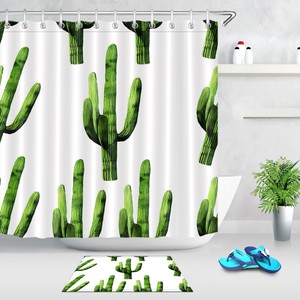 Watercolor desert Cacti Bathroom Shower Curtain 12 Hooks Polyester Waterproof