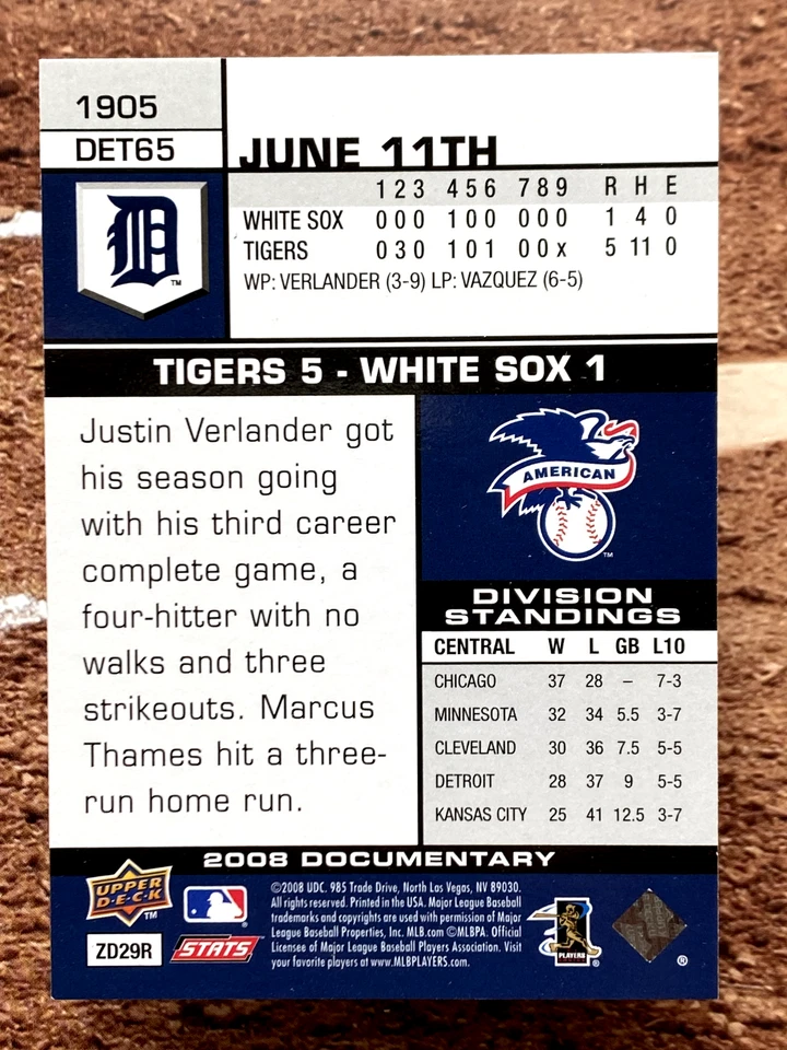 2008 Upper Deck Documentary Justin Verlander #1905 - Image 2 of 2