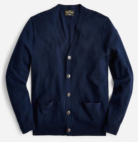 NWT J Crew 100% Cashmere V-Neck Button Up Cardigan Sweater in Navy Blue - Picture 1 of 2