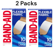 2 PACK EXTRA LARGE BAND-AID BRAND ADHESIVE BANDAGES FLEXIBLE FABRIC 10 CT