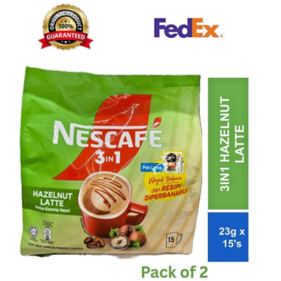 NESCAFE 3 in 1 Instant Coffee Hazelnut Latte 23g x 15's - 2 Packs