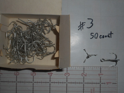 50 MUSTAD no.3 TREBLE ROUND HOOKS FRESHWATER SPINNER RINGED CADM. & TIN 35646