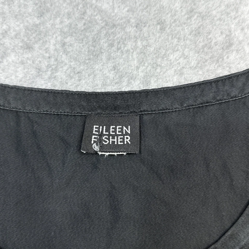 Camiseta sin mangas Eileen Fisher para mujer mediana grande negra seda lana lavable lujo sin etiqueta Foto 2 de 4