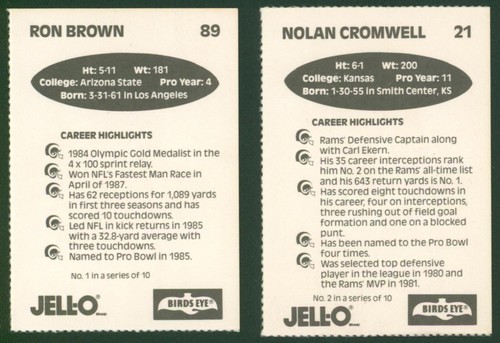 1987 Jell-O/Birds Eye Los Angeles Rams 10 Card Set JIM EVERETT RC ERIC DICKERSON - Picture 4 of 12