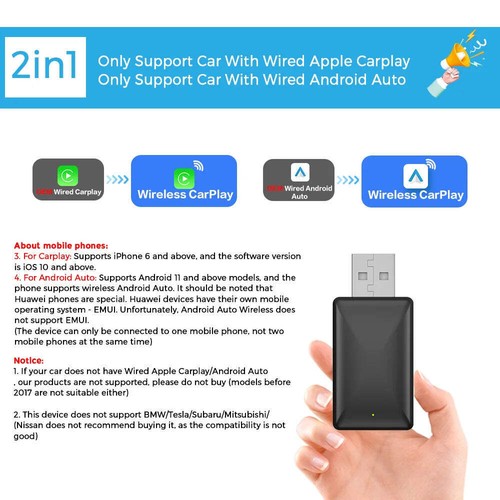 PLAYAIBOX Wireless Carplay Adapter 2in1 Dongle Wireless CarPlay &Android Auto Fo - Bild 19 von 20