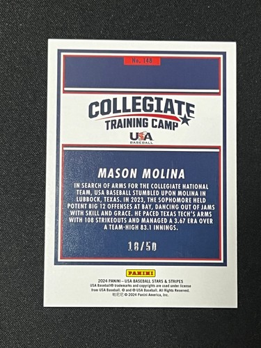 2024 Panini Stars & Stripes MASON MOLINA STARS & STRIPES PARALLEL 18/50 #148 - Picture 2 of 2