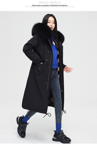 Fur Jacket Women's Mid Long Coat Mink Fur Liner Fox Fur Collar Parka Overcoats - Picture 18 of 26