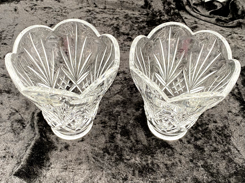 Pair (2) - Royal Irish Lead Crystal Hurricane Shades/Candle, Diamond Fan Design - Picture 3 of 10