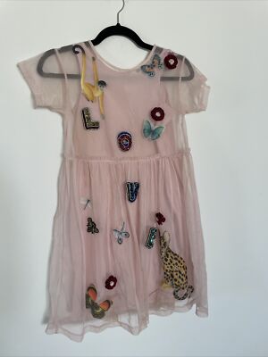 tulle dress with sequins h&m H&M Katie Scott Collection Pink Tulle Dress Love Sequins Butterfly Sz 8-9y