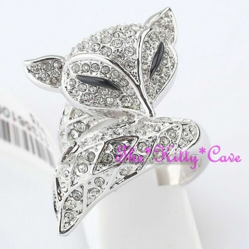 Espumoso, Ártico Gato, Fennec Zorro, Swarovski Cristal, Cóctel Envolver Anillo - Picture 19 of 21