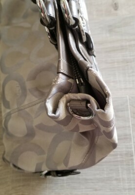 VINTAGE Authentic Coach Purse w/ Leather and Buckles Grey