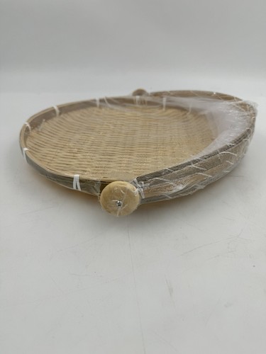 Food Bamboo Serving Tent Basket Round Picnic Woven 12" Diameter Mesh Gauze - Picture 4 of 9