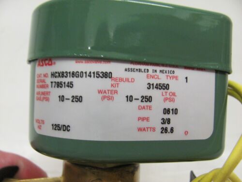 ASCO RED HAT 3/8" ELETTROVALVOLA HCX8316G01415380 125 volt DC 3 vie - Foto 3 di 4