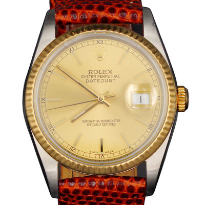 Rolex Datejust Mens 18K Gold Stainless Steel Watch Gold Champagne Dial 16233