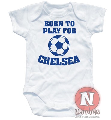 Naughtees Clothing Born To Play For Chelsea Cute Football Babygrow Baby Suit New