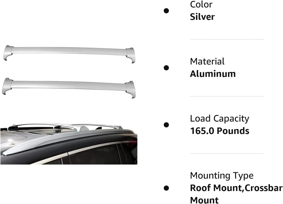 Baca de techo para Honda Pilot 2016 2017 2018 2019 2020 2021 2022 barras transversales plateadas Foto 3 de 4