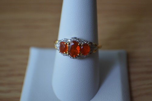 1.40ct Crimson Fire Opal / Zircon Ring 14k YG over Fine Sterling Silver Size 9