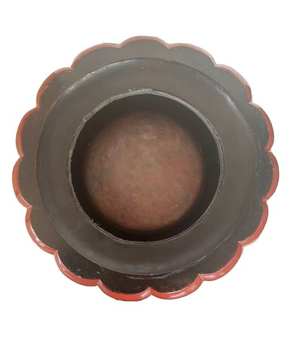 19th C Lacquer Hibachi Chrysanthemum Form Cinnabar Vase Planter Incense Antique - Picture 5 of 22