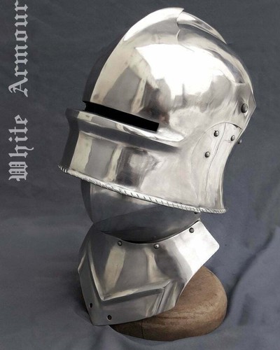 Medieval Sallet Helmet With Bevor 18 Gauge Steel larp Reenactment Helmet - Picture 4 of 8