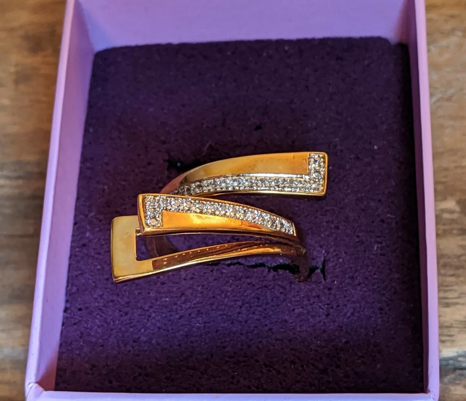 ANILLO PALM BEACH SETA GEOMÉTRICO BYPASS DiamonUltra DTW .26 CHAPADO EN ORO 14K TALLA 10 Foto 4 de 4